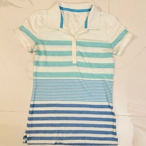 Aeropostale White & Aqua & Blue Striped Polo Tee Women’s